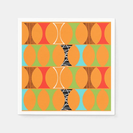 ミッドセンチュリーモダンオレンジパターン紙ナプキンス スタンダードカクテルナプキン (正面)