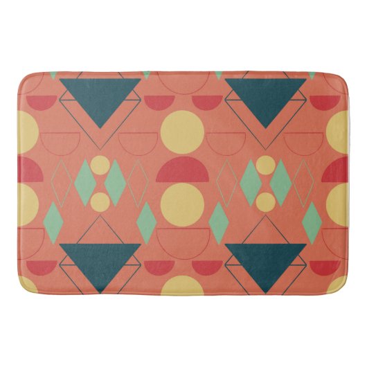 ミッドセンチュリーモダンオレンジ幾何学模様 バスマット (正面)