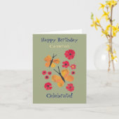 ミッドセンチュリーモダンオレンジ蝶かわいい誕生日 カード (黄色い花)