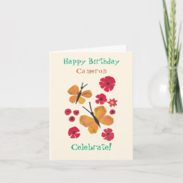 ミッドセンチュリーモダンオレンジ蝶かわいい誕生日 カード