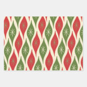 ミッドセンチュリーモダンオーナメントパターンレトロレッドグリーン ラッピングペーパーシート (正面)