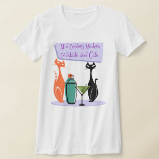 ミッドセンチュリーモダンカクテルと猫 Tシャツ