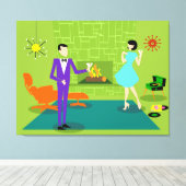 ミッドセンチュリーモダンカップルカスタムストレッチ帆布 キャンバスプリント (インサイチュ (ウッドフロア))