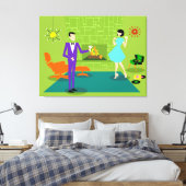 ミッドセンチュリーモダンカップルカスタムストレッチ帆布 キャンバスプリント (インサイチュ (寝室))