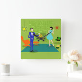 ミッドセンチュリーモダンカップル壁時計 スクエア壁時計 (ホーム)