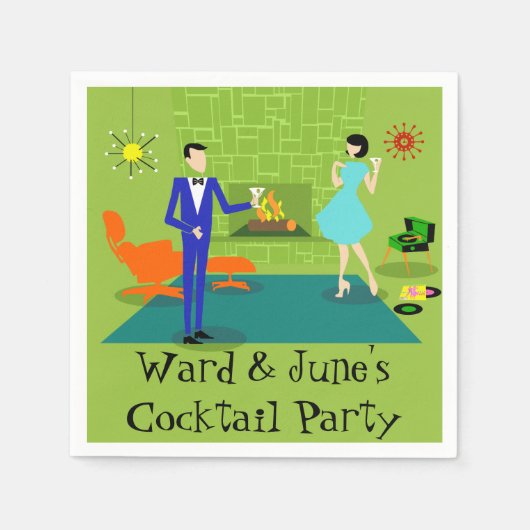 ミッドセンチュリーモダンカップル紙ナプキンス スタンダードカクテルナプキン (正面)