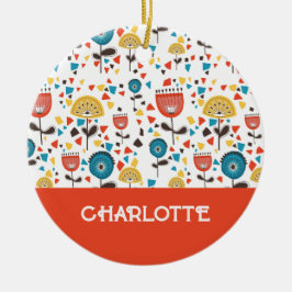 ミッドセンチュリーモダンカラフルフローラ名前をカスタムする セラミックオーナメント