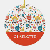 ミッドセンチュリーモダンカラフルフローラ名前をカスタムする セラミックオーナメント (裏面)