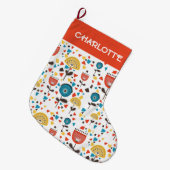 ミッドセンチュリーモダンカラフルフローラ名前をカスタムする ラージクリスマスストッキング (正面 (吊り時))