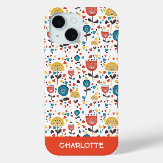 ミッドセンチュリーモダンカラフルフローラ名前をカスタムする Case-Mate iPhoneケース (裏面)
