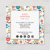 ミッドセンチュリーモダンカラフルフローラQRコード スクエア名刺 (裏面)