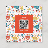 ミッドセンチュリーモダンカラフルフローラQRコード スクエア名刺 (正面)
