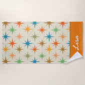 ミッドセンチュリーモダンカラフル原子スターバスト名 ビーチタオル (正面)