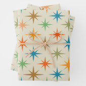 ミッドセンチュリーモダンカラフル原子スターバスト ラッピングペーパーシート (インサイチュ)