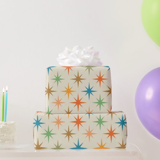 ミッドセンチュリーモダンカラフル原子スターバスト ラッピングペーパー (パーティーギフト)