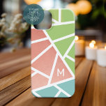 ミッドセンチュリーモダンカラーブロックホテルMCM iPhone 15ケース<br><div class="desc">トレンディー、青と白のデザインとモノグラムシンプル。コーラルピンクとパステルグリーンと幾何学的な線の白いデザイン。</div>