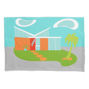 ミッドセンチュリーモダンカートゥーンハウスピラローケース 枕カバー