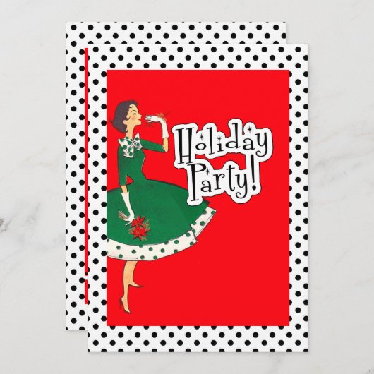 ミッドセンチュリーモダンガールレトロホリデーパーティカスタムー 招待状 (正面/裏面)