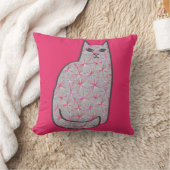 ミッドセンチュリーモダンキャットグレーと明るい赤紫色ピンク クッション (ブランケット)