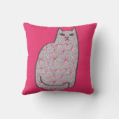 ミッドセンチュリーモダンキャットグレーと明るい赤紫色ピンク クッション (裏面)