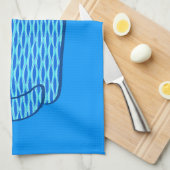 ミッドセンチュリーモダンキャット、コバルト、ライトブルー キッチンタオル (四つ折り)