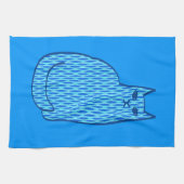 ミッドセンチュリーモダンキャット、コバルト、ライトブルー キッチンタオル (横)