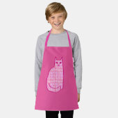 ミッドセンチュリーモダンキャット、明るい赤紫色、ライトピンク エプロン (着用した状態)