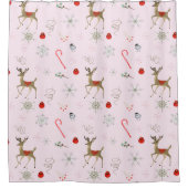 ミッドセンチュリーモダンクリスマスのトナカイ飴 シャワーカーテン (正面)