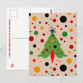 ミッドセンチュリーモダンクリスマスツリーレトロロケット ポストカード (正面/裏面)