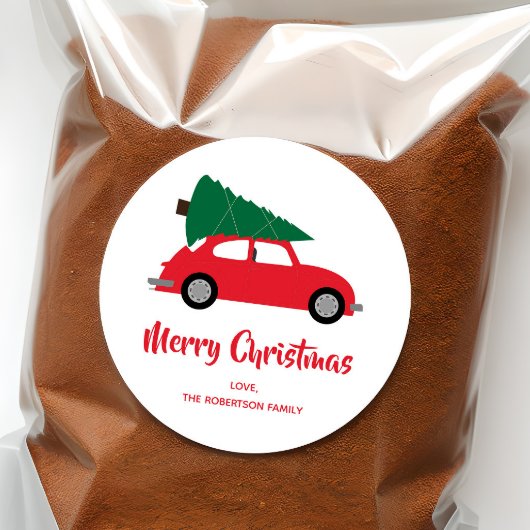 ミッドセンチュリーモダンクリスマスツリー&レッドカー ラウンドシール