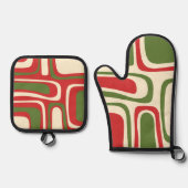 ミッドセンチュリーモダンクリスマスパーム春パターン 鍋つかみ&鍋敷きセット (正面)