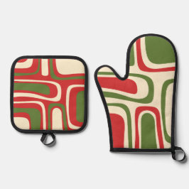 ミッドセンチュリーモダンクリスマスパーム春パターン 鍋つかみ&鍋敷きセット