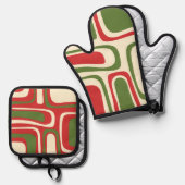 ミッドセンチュリーモダンクリスマスパーム春パターン 鍋つかみ&鍋敷きセット (正面/裏面)