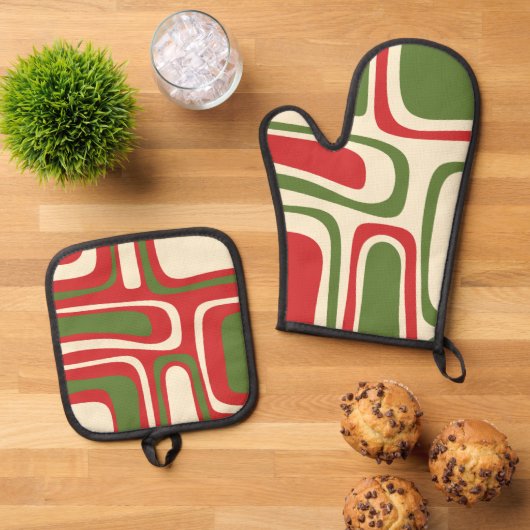 ミッドセンチュリーモダンクリスマスパーム春パターン 鍋つかみ&鍋敷きセット (トップダウン)