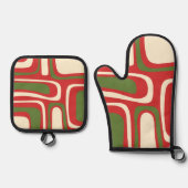 ミッドセンチュリーモダンクリスマスパーム春抽象芸術 鍋つかみ&鍋敷きセット (正面)