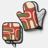 ミッドセンチュリーモダンクリスマスパーム春抽象芸術 鍋つかみ&鍋敷きセット (正面/裏面)