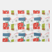 ミッドセンチュリーモダンクリスマスプレゼント&キャンディーケーン キッチンタオル (横)
