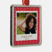 ミッドセンチュリーモダンクリスマスレッドパターンカスタム写真 メタルオーナメント (右)