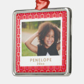 ミッドセンチュリーモダンクリスマスレッドパターンカスタム写真 メタルオーナメント (左)