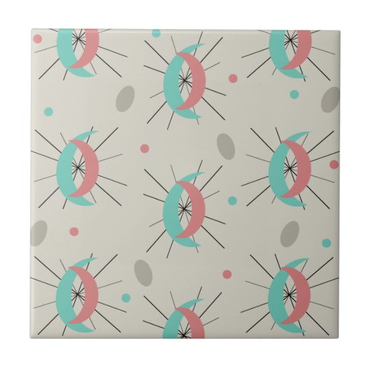 ミッドセンチュリーモダンクレセントターコイズピンク タイル (正面)