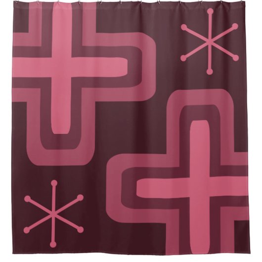 ミッドセンチュリーモダンクロスダークレッド シャワーカーテン (正面)