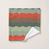 ミッドセンチュリーモダングリーンとオレンジ バスタオルセット (ウォッシュタオル)