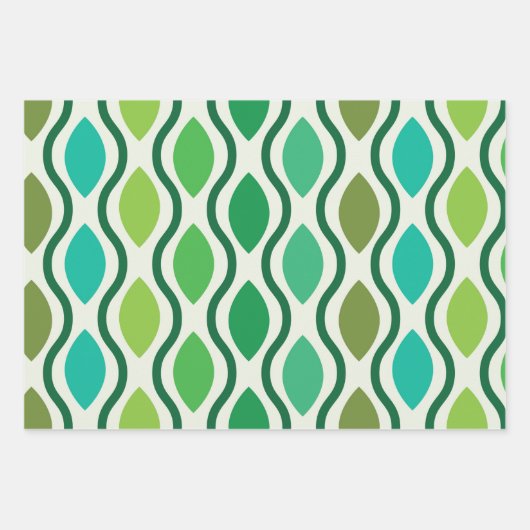 ミッドセンチュリーモダングリーンの幾何学的なエッジのパターン ラッピングペーパーシート (正面)