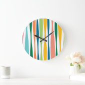 ミッドセンチュリーモダングリーンオレンジレトロストライプ ラージ壁時計 (ホーム)
