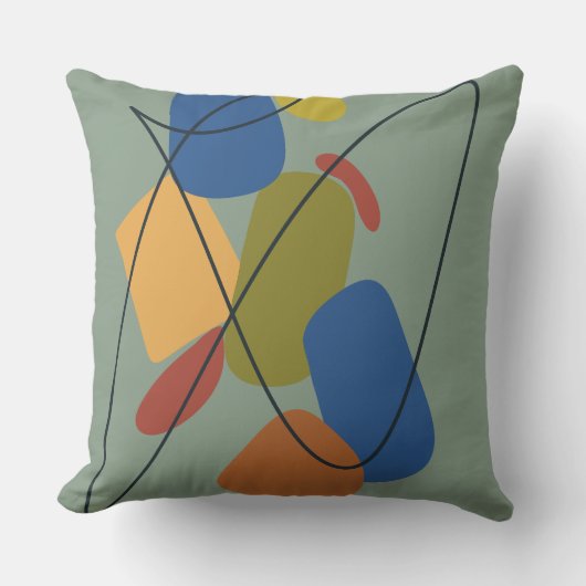 ミッドセンチュリーモダングリーンブルーオレンジ抽象芸術 クッション (正面)