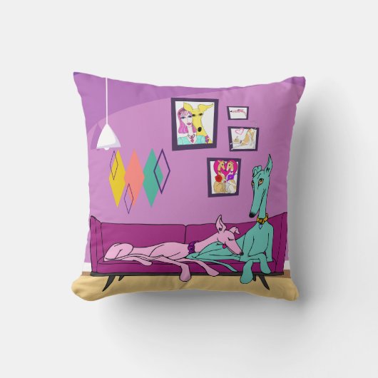 ミッドセンチュリーモダングレイハウンドアート クッション (正面)