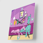 ミッドセンチュリーモダングレイハウンドアート スクエア壁時計 (傾斜)