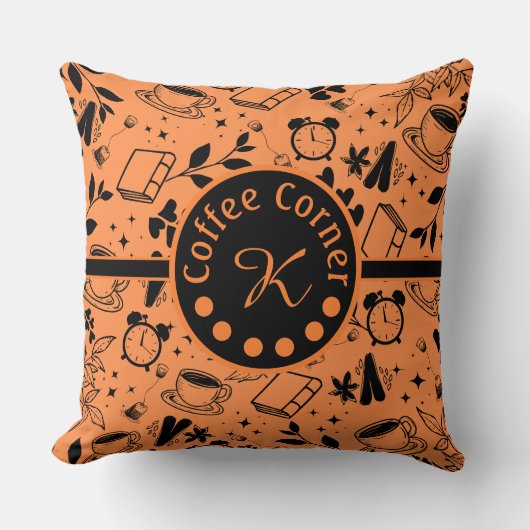 ミッドセンチュリーモダンコーヒー愛好家ブックオレンジ クッション (正面)