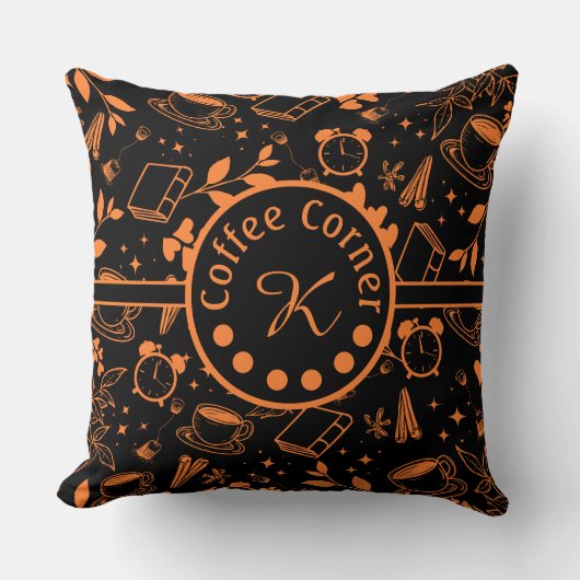 ミッドセンチュリーモダンコーヒー愛好家ブックオレンジ クッション (正面)