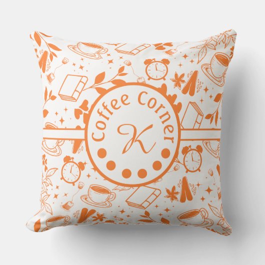 ミッドセンチュリーモダンコーヒー愛好家ブックオレンジ クッション (正面)